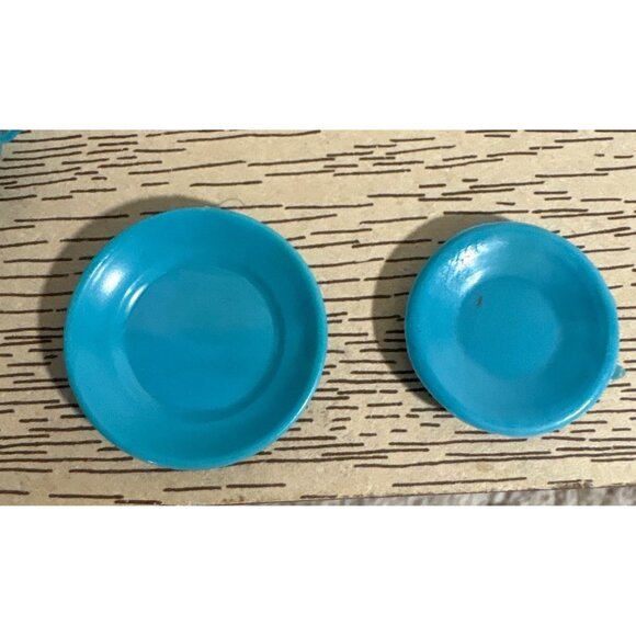 Vtg Miniature Marx Little Hostess Blue Plastic Teacups Plates Dollhouse Dish Set - Picture 11 of 13